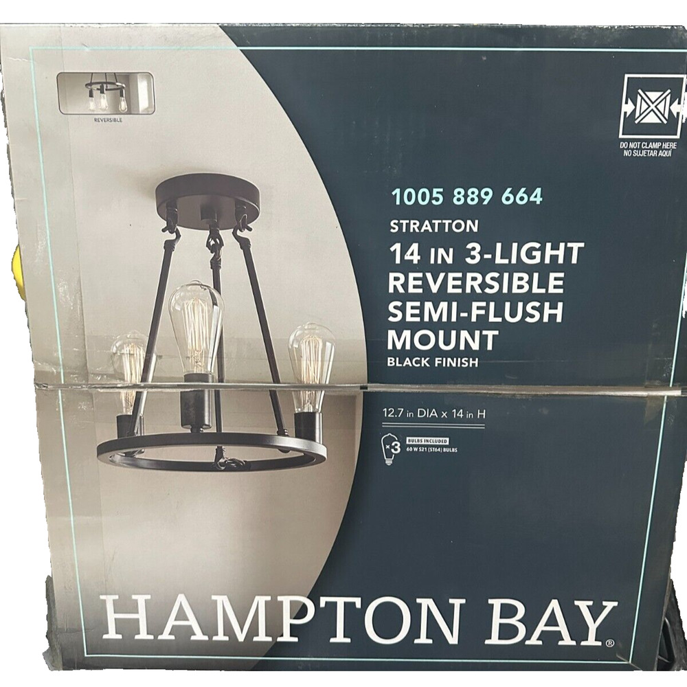 Hampton Bay Stratton 14 in. 3-Light Black Semi-Flush Mount 1005 889 664